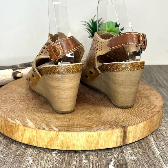 Pikolinos | Benissa Perforated Leather Wedge Peep Toe Sling Back Sandals Size 39 - Picture 5 of 12